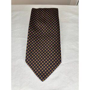 NEIMAN MARCUS 100% Silk Italian Neck Tie Blue Gold Geometric Preppy Work Office